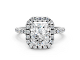 White gold Radiant Halo Round Diamond Pavé Band Four-Prong Ring_3