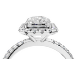 White gold Radiant Halo Round Diamond Pavé Band Four-Prong Ring_7