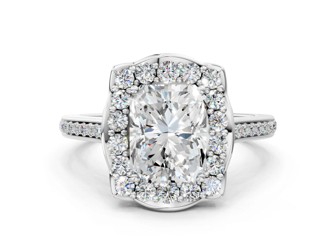 White gold Radiant Halo Round Diamond Pave Band with Four-Prong Setting_38