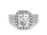 White gold Radiant Halo Round Diamond Pave Band with Prong Setting_13
