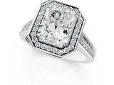 White gold Radiant Halo Solitaire Diamond Ring with Pave Band and Bezel Setting_50
