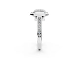 White gold Radiant Halo Solitaire Diamond Ring with Pave Band and Bezel Setting_51