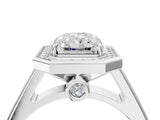 White gold Radiant Halo Solitaire Diamond Ring with Pave Band and Bezel Setting_53