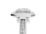 White gold Radiant Halo Solitaire Diamond Ring with Pave Band and Bezel Setting_54