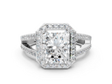 White gold Radiant Halo Split Shank Diamond Ring with Four-Prong Setting_36