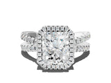 White gold Radiant Halo Split Shank Diamond Ring with Pavé Setting_26