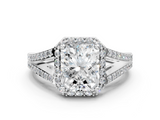 White gold Radiant Halo Split Shank Diamond Ring with Prong Setting_20