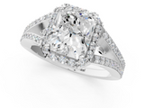 White gold Radiant Halo Split Shank Diamond Ring with Prong Setting_21