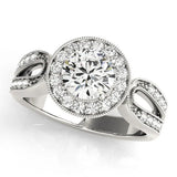 White gold Radiant Halo Split Shank Milgrain Diamond Ring
