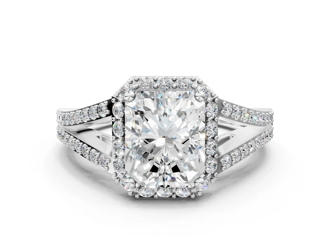 White gold Radiant Halo Split Shank Pave Diamond Ring with Four-Prong Setting_47