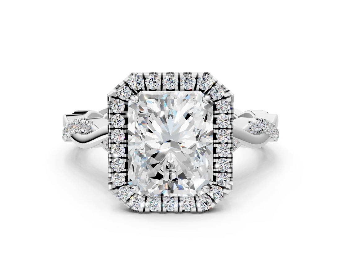 White gold Radiant Halo Twist Band Solitaire Ring_20