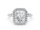 White gold Radiant Halo Twisted Band Four-Prong Diamond Ring_20