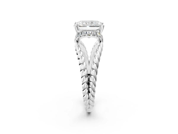 Sterling Silver Radiant Cut Engagement Ring Setting with Twisted Rope Split Shank and Accented Head