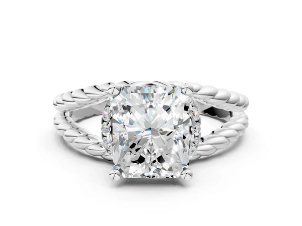 Platinum Radiant Cut Engagement Ring Setting with Twisted Rope Split Shank and Accented Head