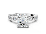 White gold Radiant Milgrain Bezel Diamond Engagement Ring with Solitaire Prong Setting_196