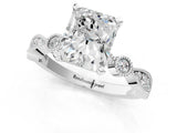 White gold Radiant Milgrain Bezel Diamond Engagement Ring with Solitaire Prong Setting_204