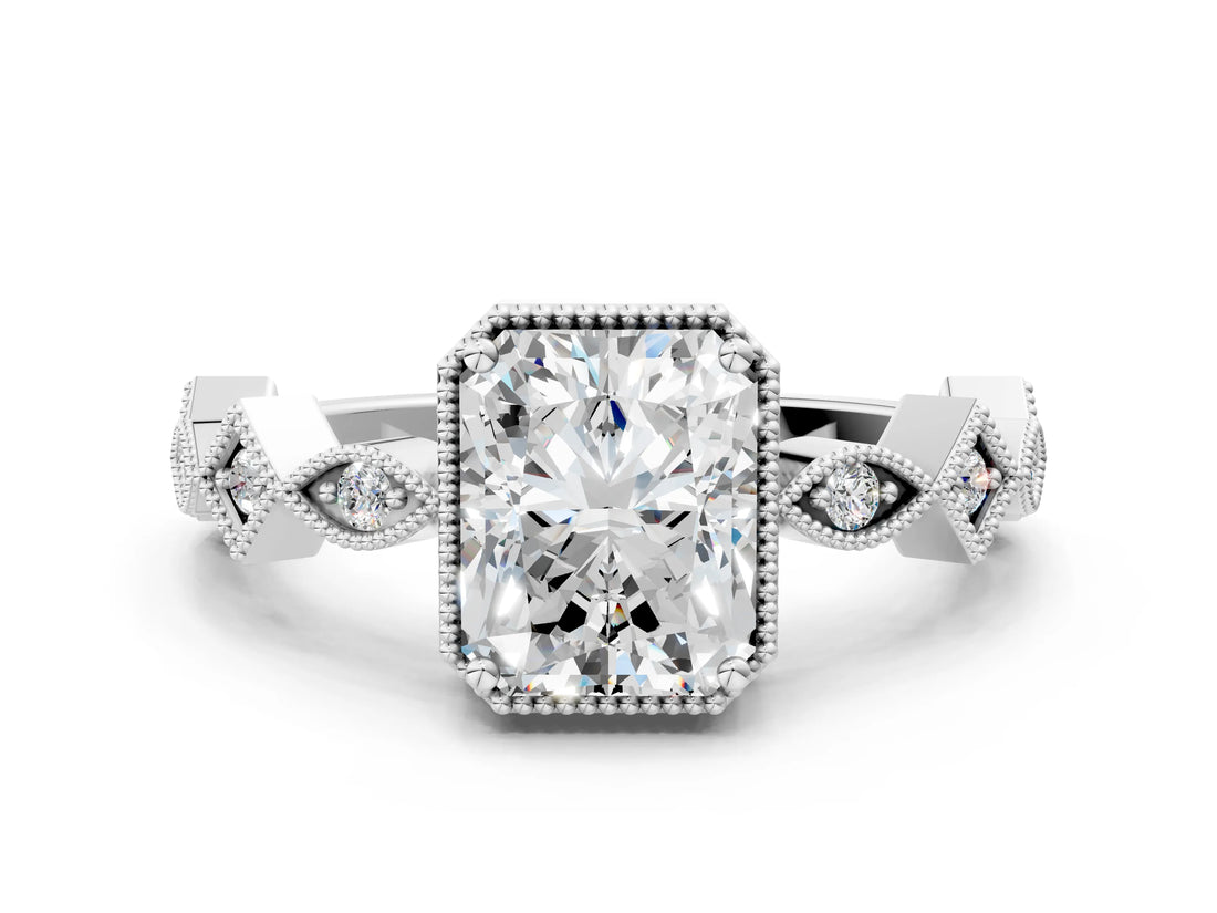 White gold Radiant Milgrain Marquise Diamond Twist Band Ring_38