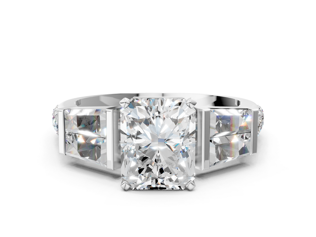 White gold Radiant Solitaire Baguette Side Stone Channel Set Engagement Ring_43