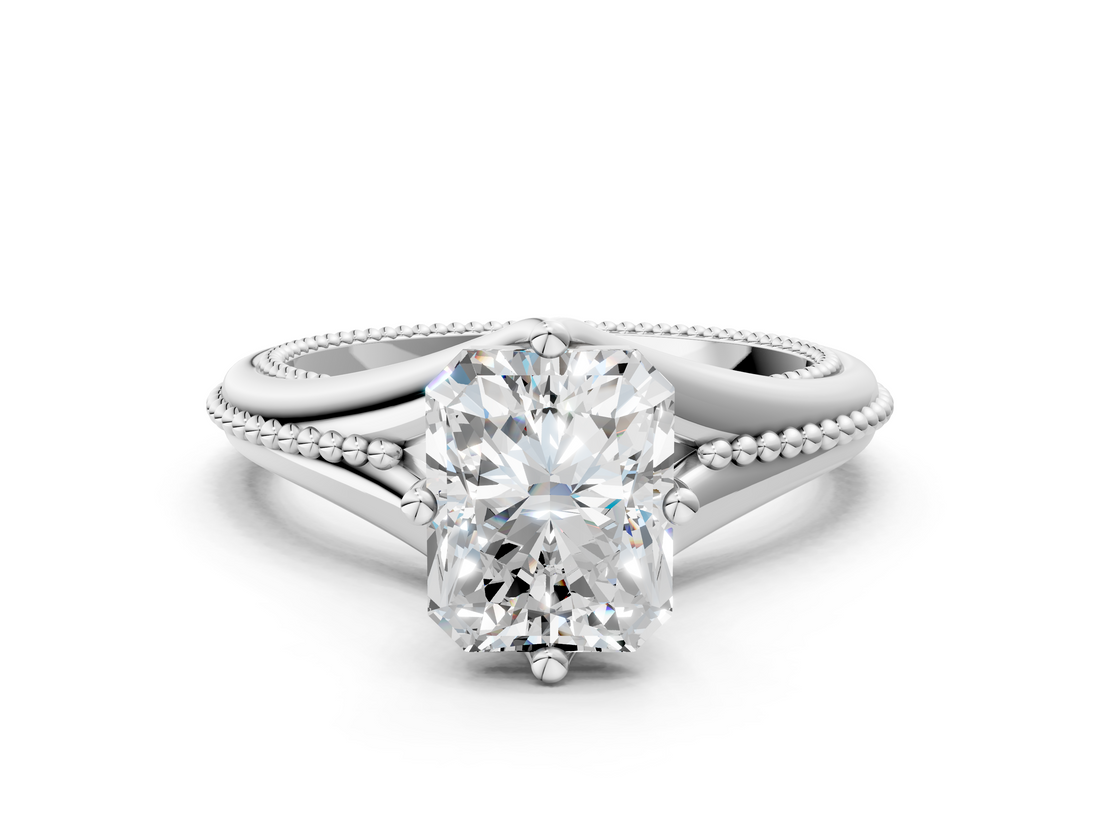 White gold Radiant Solitaire Beaded Band Six-Prong Setting_4