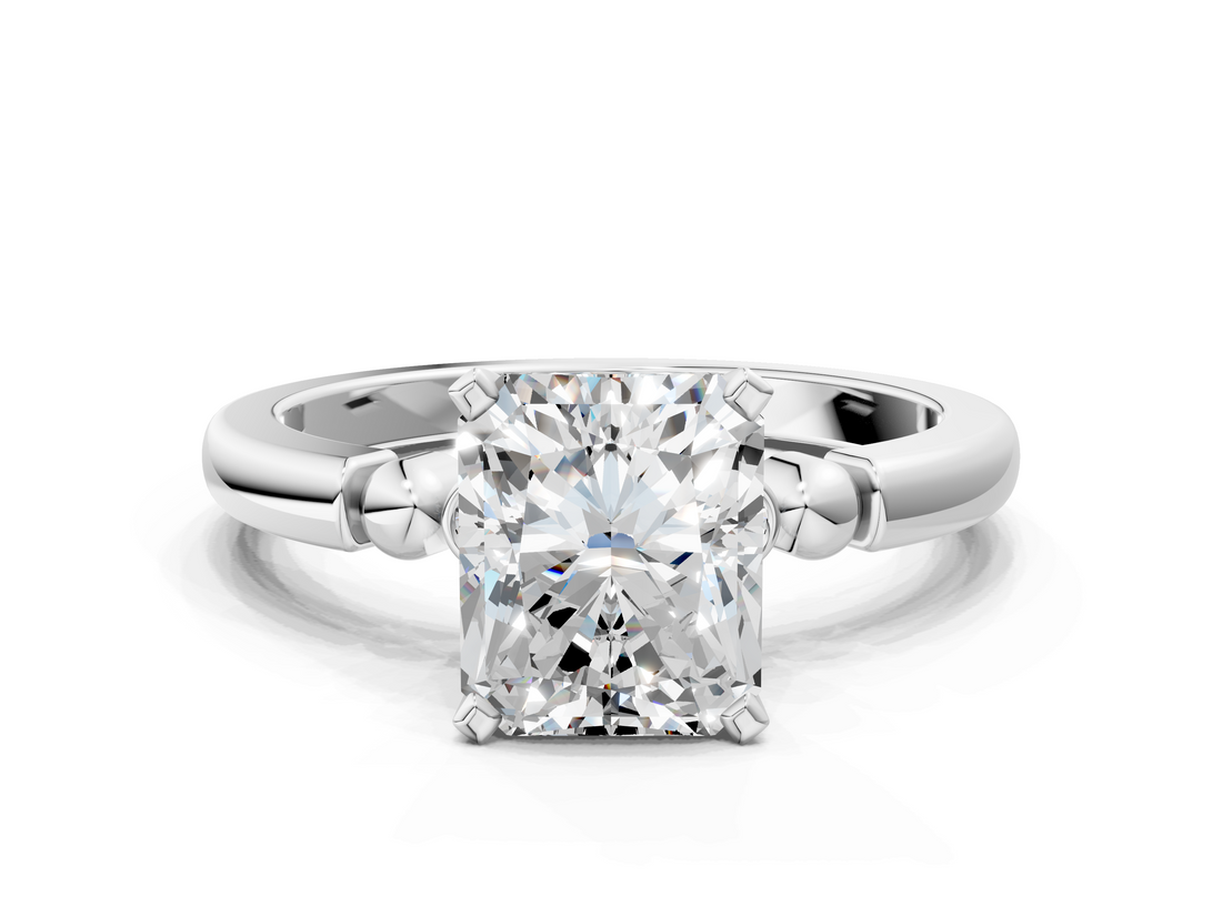 White gold Radiant Solitaire Beaded Band with Four-Prong Setting_114