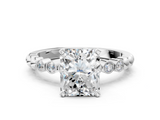 White gold Radiant Solitaire Bezel Accent Diamond Engagement Ring with Beaded Band and Four-Prong Setting_57