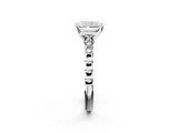 White gold Radiant Solitaire Bezel Accent Diamond Engagement Ring with Beaded Band and Four-Prong Setting_59