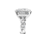 White gold Radiant Solitaire Bezel Accent Diamond Engagement Ring with Beaded Band and Four-Prong Setting_66