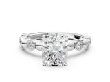 White gold Radiant Solitaire Bezel-Set Diamond Ring with Beaded Band and Four-Prong Setting_65