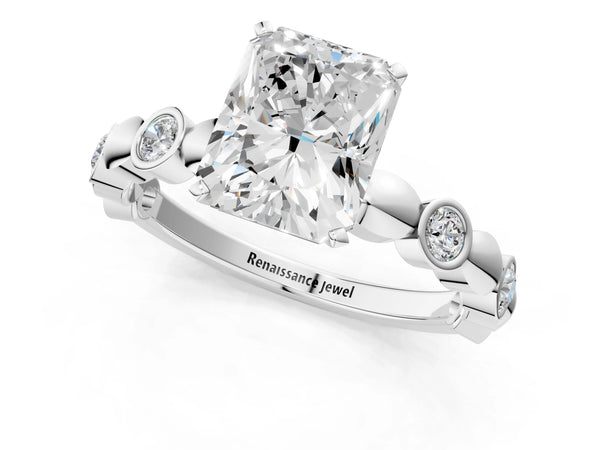 Platinum Radiant Cut Engagement Ring Setting with Bezel Station Beaded Band