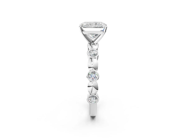 Platinum Radiant Cut Engagement Ring Setting with Bezel Station Beaded Band