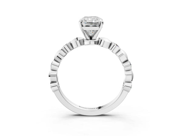 Sterling Silver Radiant Cut Engagement Ring Setting with Bezel Station Beaded Band