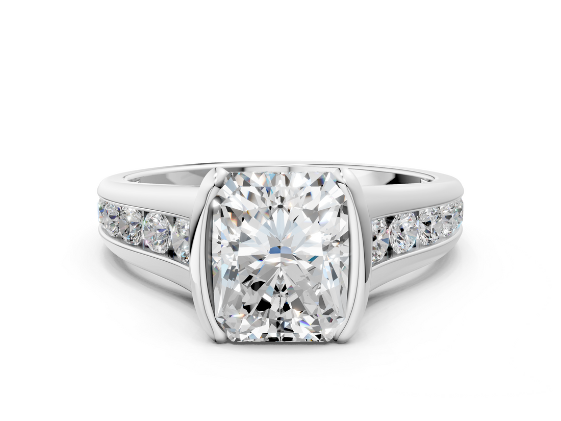 White gold Radiant Solitaire Bezel-Set Diamond Ring with Channel-Set Band_52