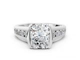 White gold Radiant Solitaire Bezel-Set Diamond Ring with Channel-Set Band_56