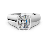 White gold Radiant Solitaire Bezel Set Diamond Ring with Wide Band_3