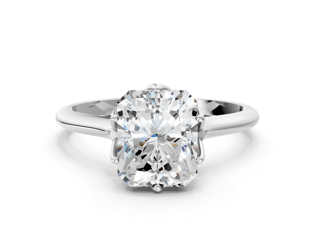 White gold Radiant Solitaire Cathedral Diamond Ring with Six-Prong Setting_22