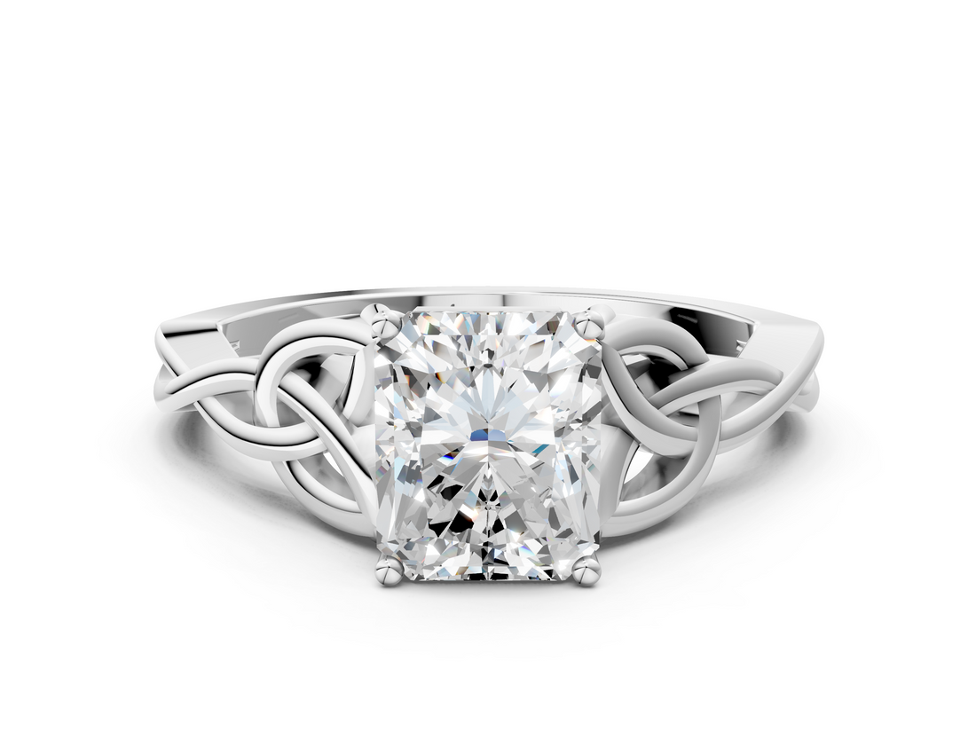 White gold Radiant Solitaire Celtic Knot Engagement Ring with Four-Prong Setting_80
