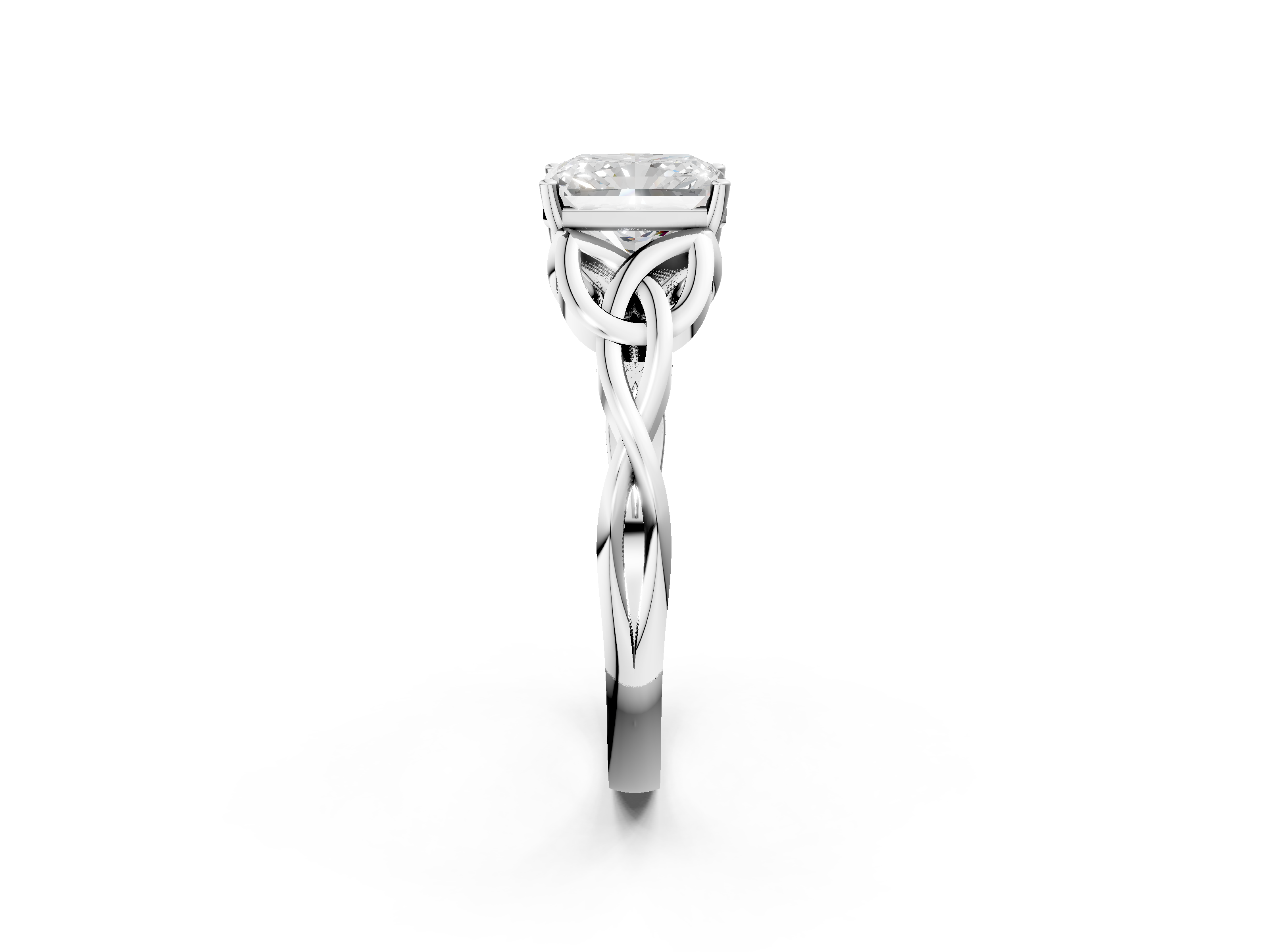 White gold Radiant Solitaire Celtic Knot Engagement Ring with Four-Prong Setting_84