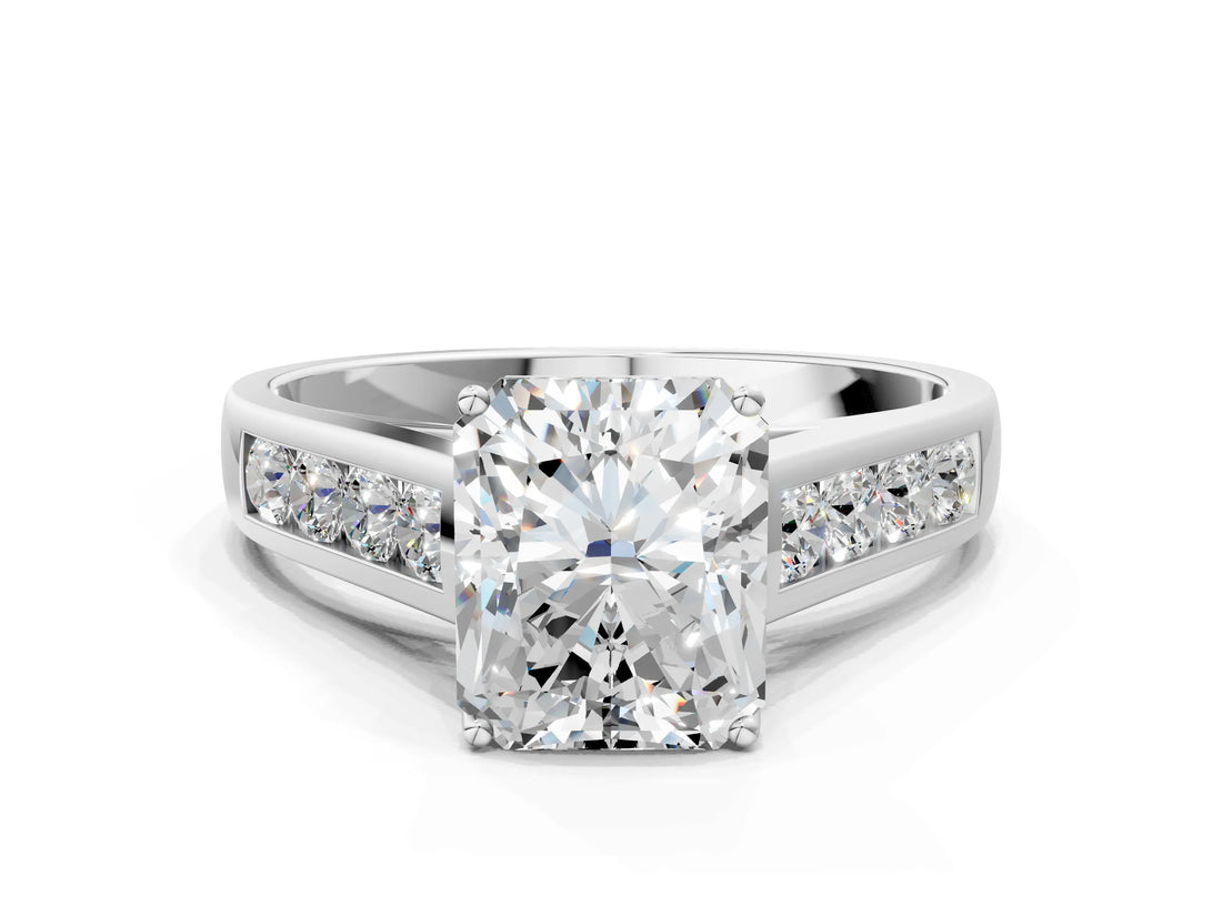 White gold Radiant Solitaire Channel-Set Diamond Engagement Ring with Four-Prong Setting_55