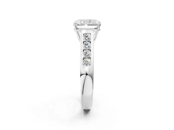 Platinum Radiant Solitaire Channel-Set Diamond Engagement Ring with Four-Prong Setting