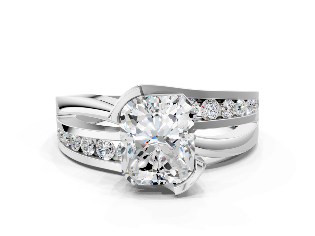 White gold Radiant Solitaire Channel-Set Split Shank Ring with Tension Prong Setting_15