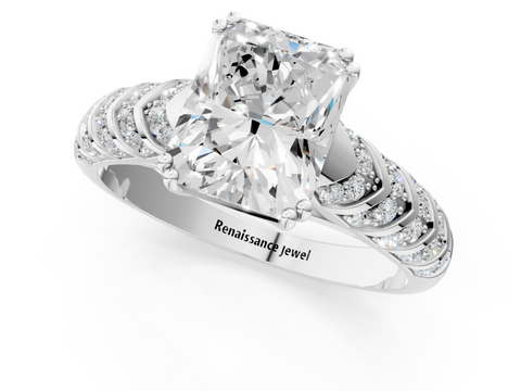 White gold Radiant Solitaire Chevron Pave Diamond Engagement Ring with Six-Prong Setting_4