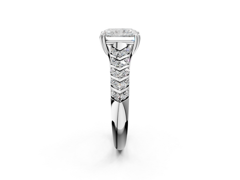 White gold Radiant Solitaire Chevron Pave Diamond Engagement Ring with Six-Prong Setting_5