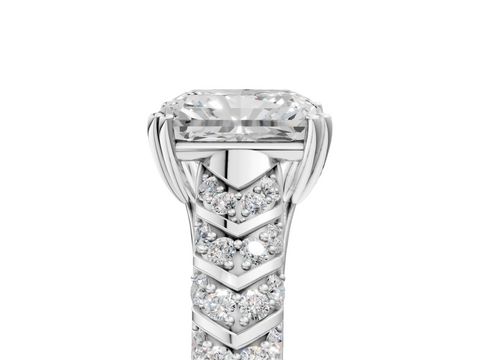 White gold Radiant Solitaire Chevron Pave Diamond Engagement Ring with Six-Prong Setting_8
