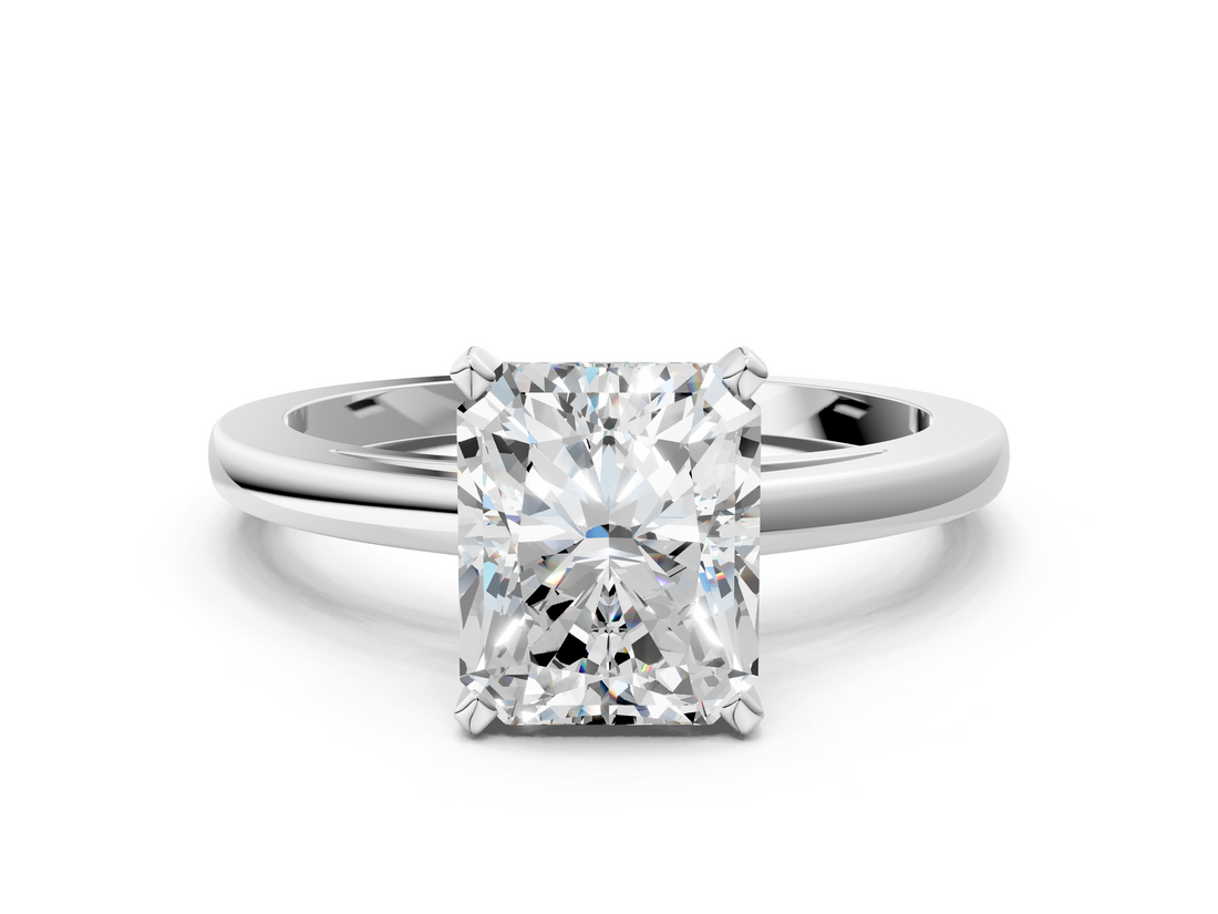 White gold Radiant Solitaire Diamond Engagement Ring with Four-Prong Setting on a Classic Band_34