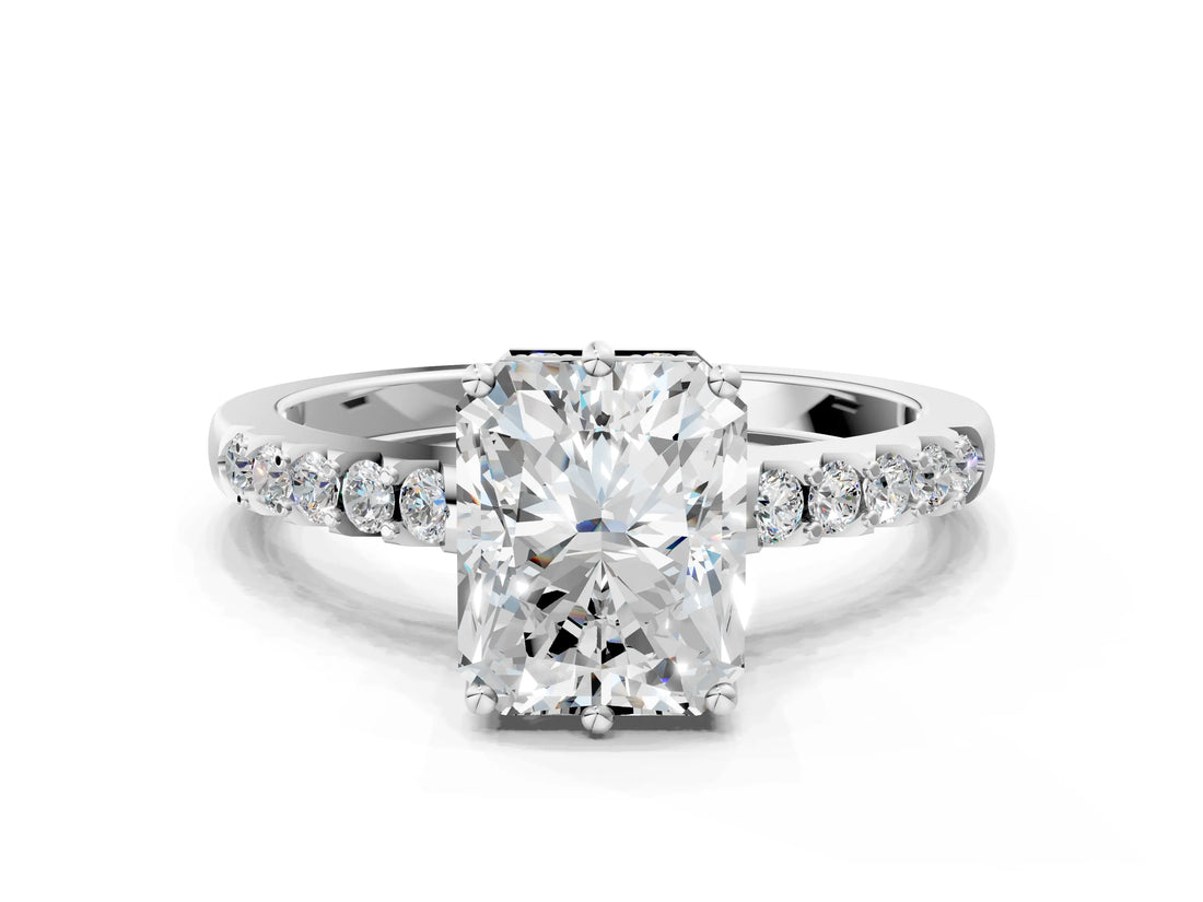 White gold Radiant Solitaire Diamond Engagement Ring with Pavé Band and Six-Prong Setting_56