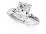 White gold Radiant Solitaire Diamond Engagement Ring with XO Engraved Band and Four-Prong Setting 1