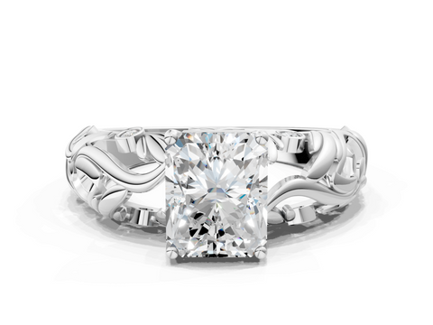 White gold Radiant Solitaire Diamond Leaf Vine Band with Prong Setting_78