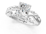 White gold Radiant Solitaire Diamond Leaf Vine Band with Prong Setting_79