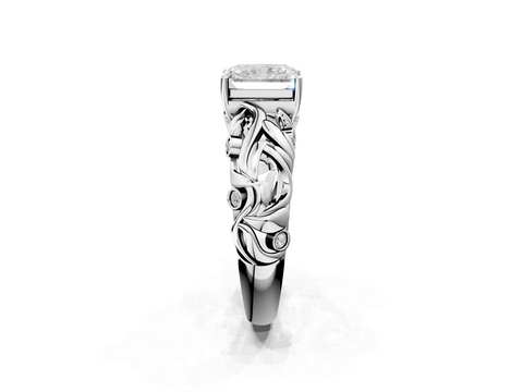 White gold Radiant Solitaire Diamond Leaf Vine Band with Prong Setting_80