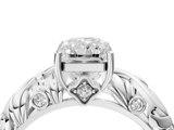 White gold Radiant Solitaire Diamond Leaf Vine Band with Prong Setting_81
